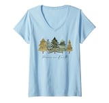 Womens Winter Trees Nature Holiday Christmas Peace on Earth V-Neck T-Shirt