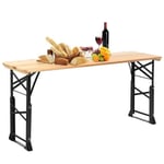 Costway Table De Pique-Nique Pliante De 168,5 X 50 Cm En Bois, Hauteur Réglable 75-105 Cm Avec Trou Pour Parasol, Pour Jardin