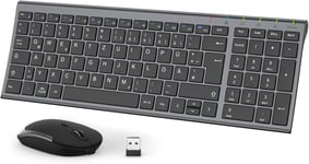 Gk03 Ensemble Clavier Et Souris Sans Fil 2,4 G En Aluminium Fin Qwertz Pour Ordinateur De Bureau/Pc/Ordinateur Portable/Surface/Windows 10/8/7/Vista/Xp (2,4 Ghz, Usb)[MOU142632]