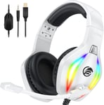 ¿2024 New¿FC100 Casque Gaming pour PC/PS4/PS5/Xbox/Mac/Nintendo Switch, Casque Gamer PS4 avec Lumière RVB, Casque PS5 avec Micro, Casque Antibruit avec Prise Jack 3,5 MM - Blanc