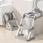 Reducteur Toilette Enfant, Rehausseur Toilette Enfant avec Marches Réglable en Hauteur Pliable , Siège Toilette pour Garçon / Fille - Gris