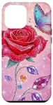 Coque pour iPhone 14 Plus Adorable rose rouge et papillon avec étoiles et papillons roses