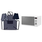 Russell Hobbs RHM2079A 20L Digital 800w Solo Microwave White with Penguin Home Apron, Double Oven Glove and 2 Kitchen Tea Towels Set - NAVY/White