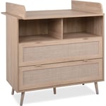 Commode à langer bébé 2 tiroirs en bois naturel effet cannage - CO7085