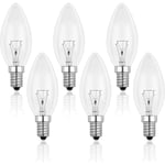 E14 40W Klar Glödlampa, Dimbar Glödlampa, Varmvit 2700K, 400lm, Flamma Glödlampa, E14 Edison Skruv Glödlampor, 6-pack - Perfet