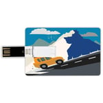 16G USB Flash Drives Credit Card Shape Explore Memory Stick Bank Card Style Winter Season Design Mountain Road Ski Holiday Themed Cartoon Style Composition,Multicolor Waterproof Pen Thumb Lovely Jump