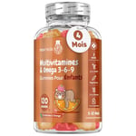 Multivitamines & Minéraux avec Oméga 3 6 9-120 Gummies Enfants Origine Naturelle (+ 3 Ans) - 17 Nutriments: Vitamine C, D, B12, B6, A & Zinc - Immunité, Croissance, Os - Goût Framboise & Orange