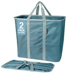 CleverMade Grand panier à linge pliable, grand panier à linge pliable, sac à linge fourre-tout de transport XL avec poignées, bleu sarcelle foncé/bleu sarcelle clair, lot de 2