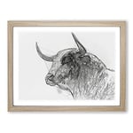 Stone Statue Of A Bull In Abstract Modern Art Framed Wall Art Print, Ready to Hang Picture for Living Room Bedroom Home Office Décor, Oak A4 (34 x 25 cm)