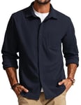 Chemise Homme à Manches Longues avec Poches Chemise en Velours côtelé Veste boutonnée Bleu foncé XXL