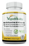 Vegan Vitality Multivitamins & Minerals with High Strength Vitamin B12, D3 & K2