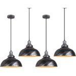 Suspension Luminaire Industrielle Vintage Rétro E27 29cm Plafonnier Lustre Abat-jour Métal Argent Gris 4PCS