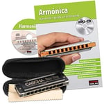 CASCHA Harmonica Learning Set Including High Quality Harmonica in C Major, Diatonic Spanish Beginners School, Case and Cleaning Cloth, Ideal for Beginners and Adults