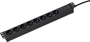 as - Schwabe RACK Bloc multiprise 8 prises 19" pour montage universel dans des armoires réseau de 19 ", câble en plastique de 3 m, 230 V/16 A disposé à 45°, IP20, noir I 18190