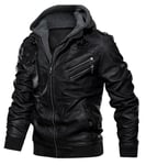 Uusollecy Veste en Cuir Homme Blouson Cuir Homme Hiver David Outwear Cuir Synthétique avec Capuche Amovible,Noir,XL