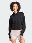 adidas ALL SZN French Terry Polo Sweatshirt - Black, Black, Size M, Women