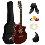 TIGER ACG1-RD34 3/4 Guitare acoustique à cordes en acier pour 9 ans et plus avec sac, sangle, cordes de rechange et plectres - Rouge