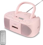 E65010 Radio stéréo (Lecteur CD, Cassette, Port USB, entrée Audio AUX, Lecture MP3. Radio FM PLL,40 mémoires de Stations, Fonctionnement sur Piles, télécommande) Rose