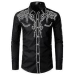 Western Cowboyskjorta för män Broderad långärmad Casual Slim Fit Button Down-skjorta black 2XL