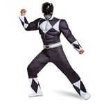 DISGUISE 79733D Black Ranger Classic Muscle Adult Costume Power Sized, L/XL (42-46)