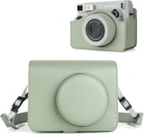 Housse en Cuir Compatible avec Fujifilm Instax Wide 400, Étui de Voyage pour Appareil Photo Instantané Wide 400 avec Bandoulière - Vert