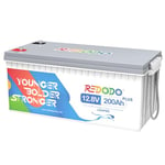 Redodo Batterie Lithium 12V 200Ah Plus, Batterie LiFePO4 Rechargeable avec BMS 200A, 4000+ Cycles, pour Camping-Car, Hors-Réseau, Van, Caravane