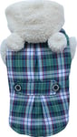 Doggy Dolly W153 Manteau pour Chien avec Capuche en Fourrure synthétique Motif Carreaux Vert Taille M