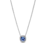 PANDORA Timeless 393560C01-45 Collier avec pendentif carré scintillant en argent sterling avec zircone Bleu 45 cm, 45 cm, Argent sterling, Pierres mixtes