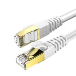 KASIMO Câble Ethernet 5m Cat 8, Cable Internet Avec Connecteurs RJ45 Plaqués Or Réseau Haut Débit de 40 Gigabit/S - 2000 MHz – Blanc