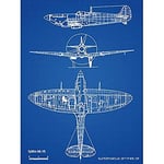 Supermarine Spitfire 5b Fighter Plane Blueprint Plan Art Print Canvas Premium Wall Decor Poster Mural Combattant Avion Bleu Mur Dco Affiche