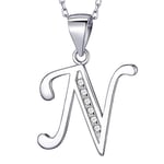 MASADA Collier Lettre N Argent 925 - Pendentif Initiale avec Pierres Zircons - Bijoux Alphabet pour Femme, Ado & Fille - Chaîne 46cm - Sac de Rangement en Velours