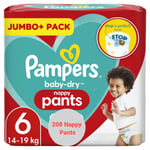 208 Nappies, Pampers Baby-Dry Nappy Pants Size 6, 15kg+ - Honest Grocer