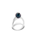 Blue Pearls Womens Black Tahitian Pearl, Diamonds Ring and White Gold 375/1000 - Multicolour - Size M