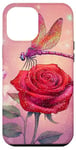 Coque pour iPhone 14 Plus Jolie rose rouge et libellule avec étoiles et libellules roses