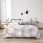 Csparkv - Housse de Couette à Carreaux Noir et Blanc 200x200 + 2 Taie d'oreiller 76x51 cm - Parure de Lit Adulte 2 Personnes en Microfibre - Linge de