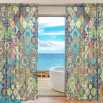 ALAZA Sheer Voile Curtains, Boho Pattern Polyester Fabric Window Net Curtain for Bedroom Living Room Home Decoration, 2 Panels, 84 x 55 inch