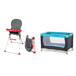 Bambisol Chaise Haute Bébé Pliable Fixe | Ultra Compacte et Légère, Tablette Amovible Réglable | Rouge & Hauck Dream N Play Water blue