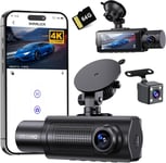 X5 4K WiFi Dashcam Voiture Avant Arrière Intérieur,Carte SD 64G,2160P+1080P+1080P FHD 3 Canaux Dash Cam,Camera Voiture Triple 360°Tous Côtés,G-Capteur,WDR,Vision Nocturne,24H Mode Parking(Q82)