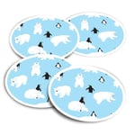 4x Round Stickers 10 cm - Blue Polar Bear Penguin Winter Ice  #44385