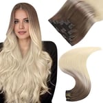 Easyouth Extension Cheveux Naturel Clip Blonde Ombre Extension Clip Cheveux Humain Balayage Brun Clair a Blond Platine Remy Clip Extension Cheveux Invisible Longue 55 cm 120g 7Pcs