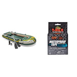Intex Seahawk 4 Boat Set - four man inflatable dinghy with oars and pump #68351 & T-Rex Waterproof Butyl Tape for Roof and Leak Repair 48mm x 1.52cm, Flashing Repair, Sealant Strip Patch