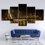 XIAYF Canvas Wall Art Paintings For Home Decor City night view and bridge Picture 5 Pieces Modern Framed Artwork The Pictures For Living Room Decoration Prints On Canvas