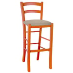 Tabouret Haut en Bois Orange H 73 CM Siège Cuir Artificiel Gris Tourterelle