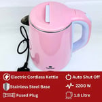 Pink Electric 1.8L Cordless Kettle 2200W Fast Boil Hot Water Auto Shut Off Safe