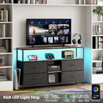 Meuble tv 108 cm - avec 4 tiroirs en tissu noir, éclairage led, structure en fer, pieds réglables en hauteur, Meuble tv moderne - Marron