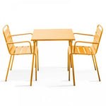 Ensemble table de jardin carrée et 2 fauteuils acier jaune Palavas  Oviala