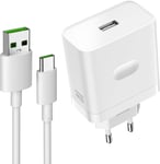 Chargeur 65W pour Oppo SuperVooc Charge & Câble USB C 1m pour OPPO Reno 12F/11 F/10/8 Lite/Find X5 Lite/X3 Lite/A60/A80/A79/A78/A58, Adaptateur Chargeur Rapide pour OnePlus Nord CE 4 3 2 Lite 8 7