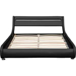 Lit ava pour matelas 140x200 - Sommier + Tête de Lit eclairage led Incurve Couleur noir + Pieds en 5 cm pour matelas - 2 x 13 Lattes - revetement pvc