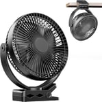 Ventilateur de bureau USB, ventilateur portable rechargeable, ventilateur à clipser de 8 pouces, ventilateur de poussette 10 000 mAh, flux d'air puissant à 4 vitesses, rotation à 720 °, avec pince robuste, adapté à la maison, au bureau et à la poussette