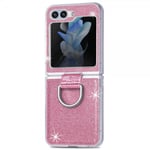 Samsung Galaxy Z Flip 6 Skal Glitter Finger Ring Rosa